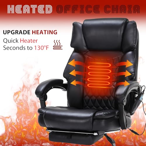 HESL Black Massage Office Chair with Foot Rest & Heat, 6-Point Vibration, Reclining Heavy Duty Ergonomic Chair, 400lbs Capacity