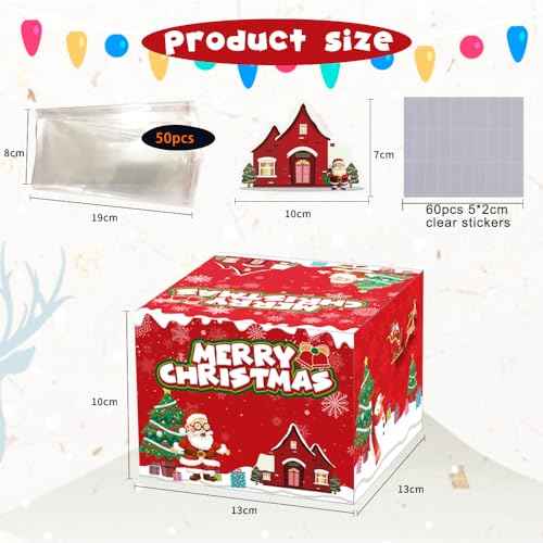 Christmas Money Box for Cash Gift Pull, Money Gift Boxes for Cash with Pull Out Surprise Merry Christmas Box Holder with 50Pcs Transparent Bags for Women Men Girls Boys Mom Dad Friend