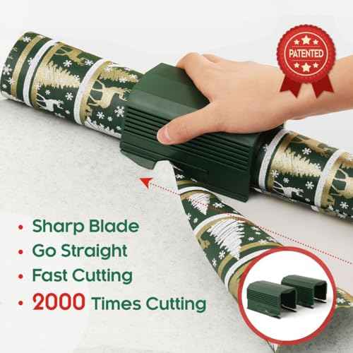2PC Wrapping Paper Cutter Christmas Paper Roll Cutters Paper Cutter Slider Tool Set Christmas Gift Packing Wrapping Cutting Supplies for Crafting Birthday Gifts Wrap Rolls (2PC Army Green)