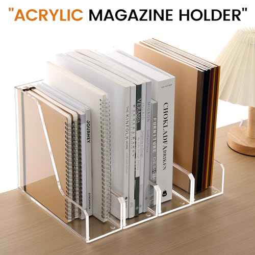 Acrylic Magazine Rack File Holder Desk Organizers and Storage 2-Pack Small Clear Acrylic Vertical Magazine Holder Book Stand for Office Desk