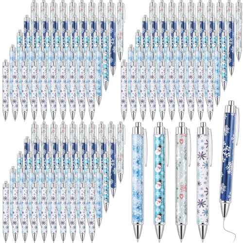 Tenceur 200 Pcs Christmas Pens Winter Snowflake Christmas Novelty Pens Bulk Xmas Ballpoint Pen Rollerball Pen Xmas Gift for School Office Home Supplies