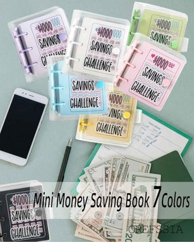 Pink Mini Money Saving Binder with 25 Envelopes - $1000 Savings Challenge Book, Portable Budget Organizer