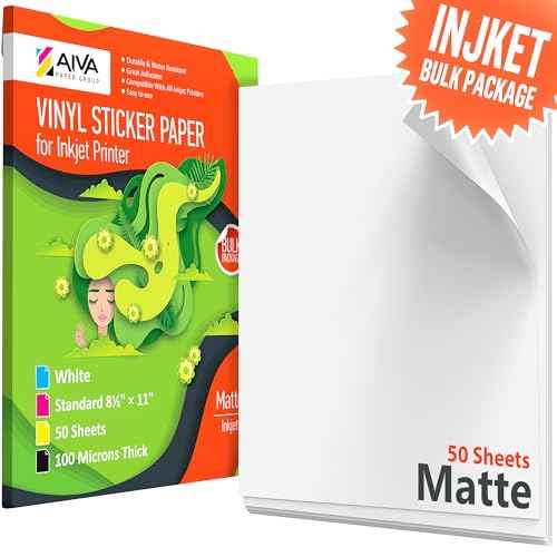 Printable Vinyl Sticker Paper - Waterproof Decal Paper for Inkjet Printer - 50 Self-Adhesive Sheets - Matte White - Standard Letter Size 8.5"x11"