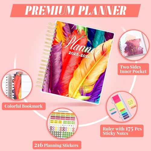 Planner 2025-2026, 18 Months Academic Daily Weekly Monthly Planner Yearly Agenda July. 2025?Dec. 2026, 7.9" x 9.8", Page Tabs, Separator Page, Pocket Folder, Bookmark, Stickers, Sticky Note Set