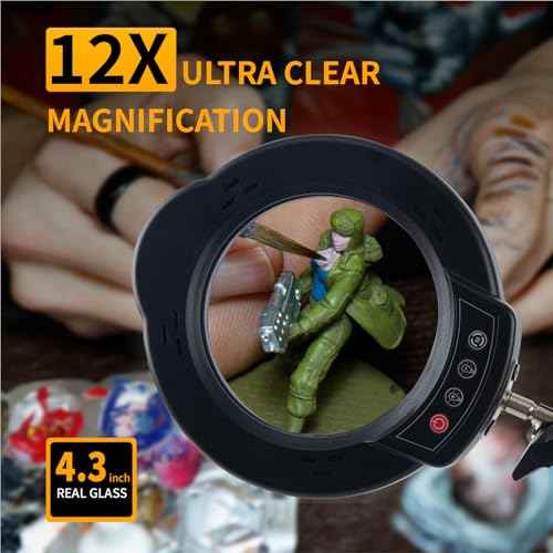 12X Magnifying Glass with Light and Clamp, 84 LEDs 5 Color Modes Stepless Dimmable LED Desk Lamp, Desk Magnifying Glass with Light for Crafts Reading Painting Sewing Repair Close Work