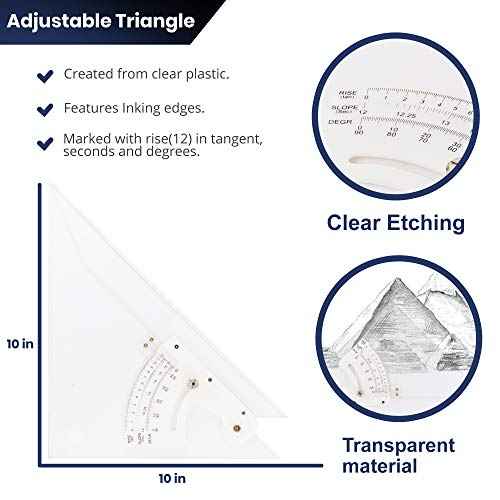 Pacific Arc Professional Adjustable Triangle Clear With Inking Edge 10"