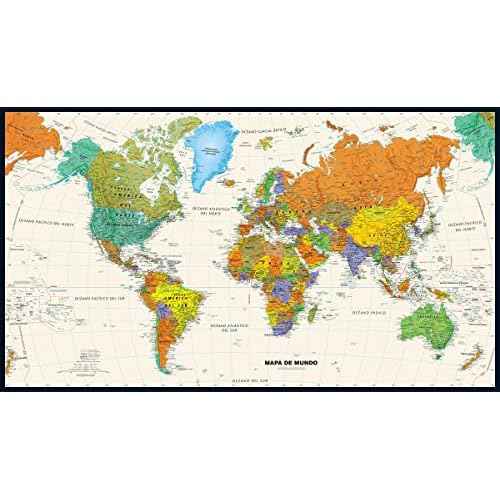 Contemporary World Wall Map in Spanish - 50" x 28.5" Laminated