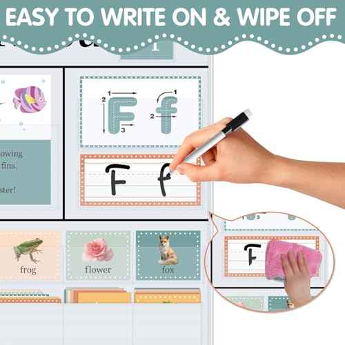 All About Letters Pocket Chart with 99 ABC Flash Cards, Letter of The Day/Week Daypocket Chart, Letter Tracing Learning Educational Wall Chart Preschool Classroom Homes, 34" X 27"White