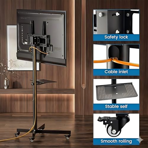 Rolling TV Stand for 14-55 inch TVs with Wheels, Height Tilt, 66 lb Max – TONOS