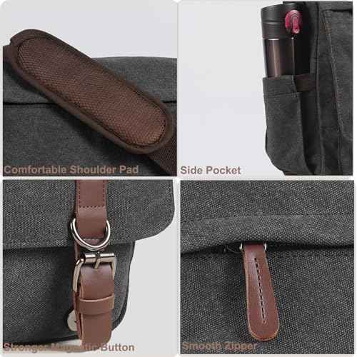 Canvas Messenger Bag for Men Women,Travel Satchel Shoulder bag 15.6 Inch Laptop Bag briefcase Business