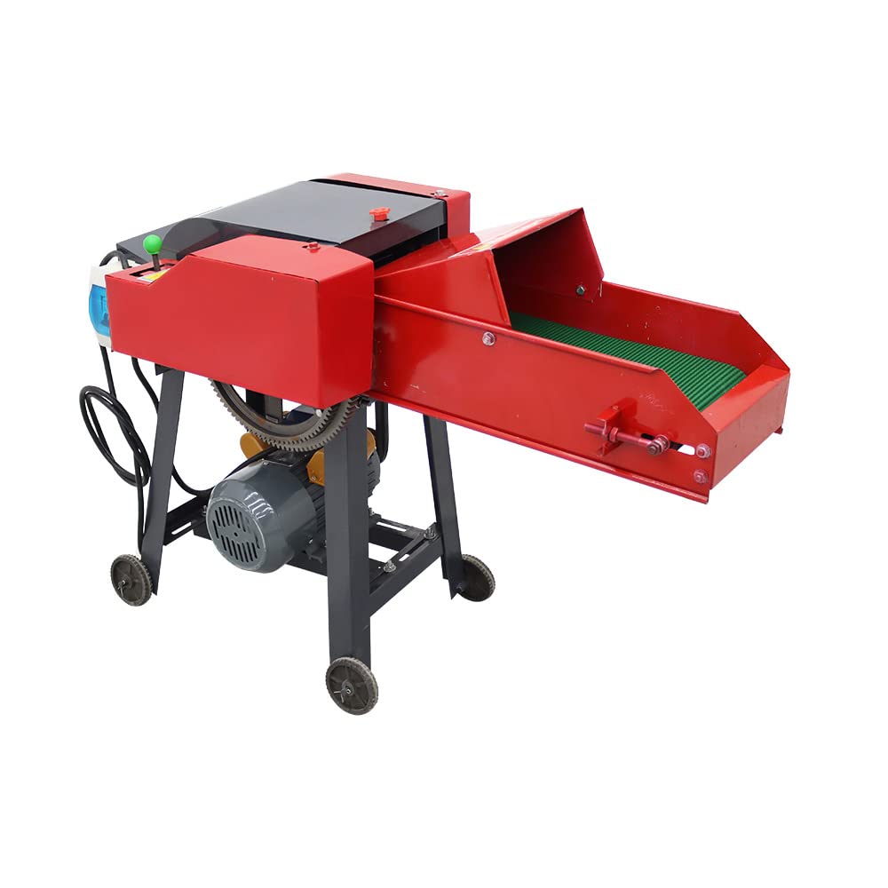 HayWHNKN Chaff Cutters Cutting Grass Chopper Corn Straw Cutter Pulverizer Hay Crusher for Animal Feed Process Auto Feed Straw Silage Machine 220V 3KW 4 Blade(with Conveyor)