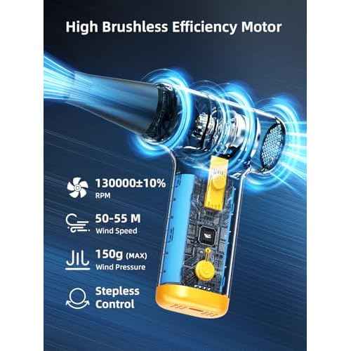 Smiling Shark Compressed Air Duster, JF-01 Brushless Motor Stepless Speed 130000RPM 5Kpa Rechargeable Cordless Electric Air Blower with LED Light for PC Cleaning/Keyboard/Car/Camping, (Black)