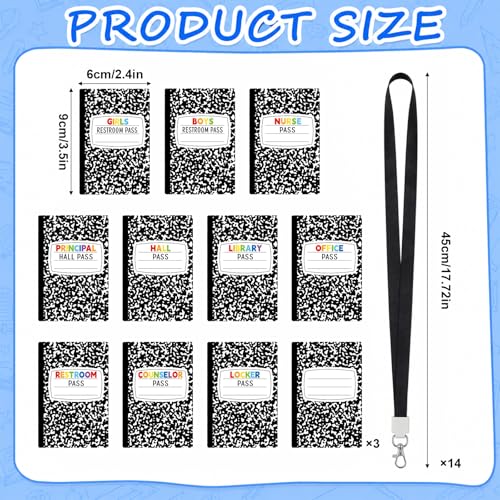 Classroom Hall Pass Set with Waterproof PVC Lanyards & Customizable Cards — 14 Durable School Passes