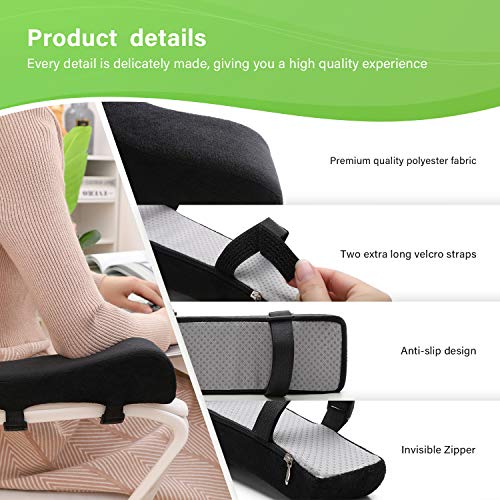 LargeLeaf Black Velvet Ergonomic Armrest Pads – Memory Foam Elbow Cushions (2-Pack) for Office & Gaming Chairs