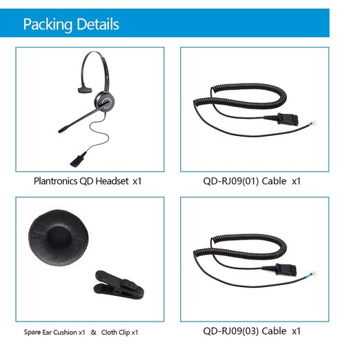 VT Telephone-Headset Microphone Noise-Cancelling Headphone QD - Quick Disconnect Call Center Headset with RJ09 Cables Compatible with Polycom,Yealink,Grandstream,Snom,Fanvil,Mitel Phones (Mono)