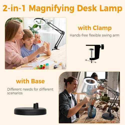 Magnifying Glass with Light and Stand, 15X Large Led Magnifying Lamp 2-in-1 Hands-Free, Desk Magnifying Light with 3 Color Modes & 10 Levels for Crafts Hobby Reading Repair Close Work