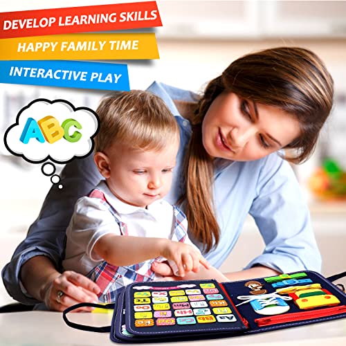 Qizfun Montessori Busy Board & Busy Book for Toddlers – Blue/P4 Sensory & Learning Toy for Travel & Kids' Development