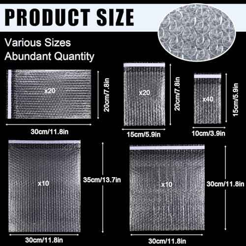 100 Pcs 5 Sizes Clear Bubble Bags Self Adhesive Bubble Cushioned Pouches Double Walled Shockproof Clear Cushioning Wrap Bags for Packing Moving Shipping and Storage