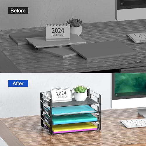 Black Samstar 4-Pack Stackable Mesh Letter Paper Trays Desk Organizer