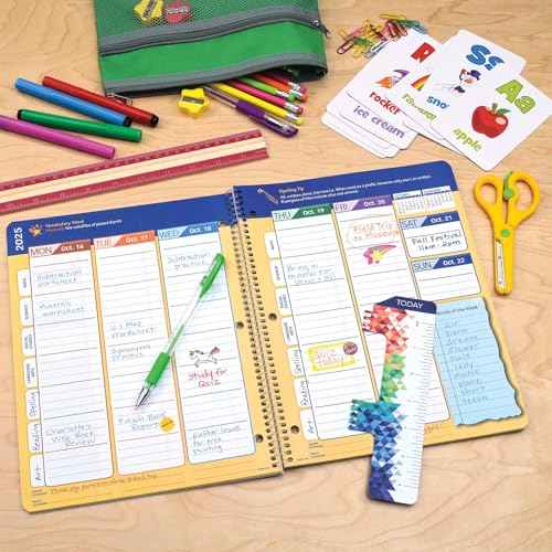 Global Datebooks 2025-2026 Elementary Student Planner 8.5x11 - Dated Weekly & Monthly Academic Planner (Large) with Ruler/Bookmark & Stickers, Ideal for Homework, Matrix Style, Corkboard