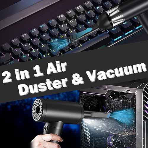 2-in-1 Air Duster and Car Vacuum, Portable Cordless Mini Vacuum Cleaner for Keyboard, PC, House & Car Cleaning, 7500mAh Fast Charging, 9 Attachments, LED Light - Black
