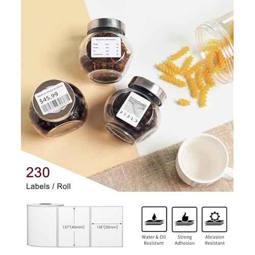 Phomemo Original [6x230 pcs] Labels Square Series, 6 Rolls 1.57''x1.18'' (40x30mm) M110 M100 M220 M22 M12 M200 Labels, White, 230 Pieces/Roll, Multi-Purpose Adhesive Thermal Phomemo Paper