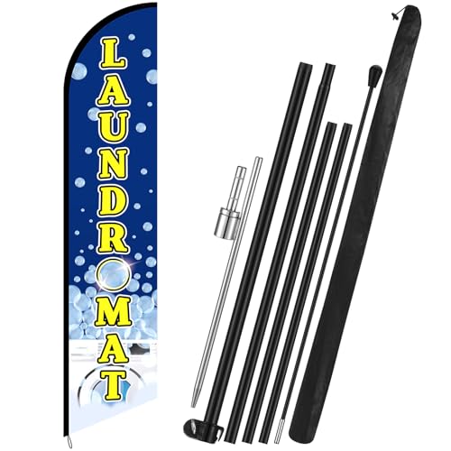 Laundromat Feather Flag Pole Kit Advertising Feather Banner 15 ft Sign with Flag Pole Kit and Ground Stake