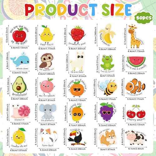 50 Pcs Anxiety Sensory Stickers Motivational Textured Calm Strips Cute Animals Fruits Reward Calm Stickers Mood Calming Stress Anxiety Relief Sticker for Adult Teen Classroom Must Haves Supplies