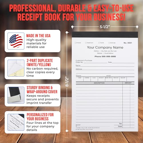 Personalized Duplicate Invoice & Sales Book 2-Pack | Carbonless NCR 50 Sets Each
