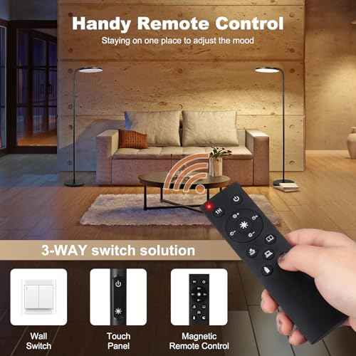 LED Floor Lamp ? 36W Super Bright Standing Lamp with Remote & Touch Control, 350¡Æ Adjustable Head, Stepless Dimming & Color Temperature (3000K?6000K), Eye-Caring Light for Living Room, Bedroom, Office