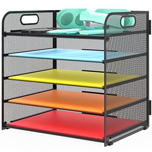 Sinboun Black 5-Tier Metal Letter Tray Desk Organizer with Handles