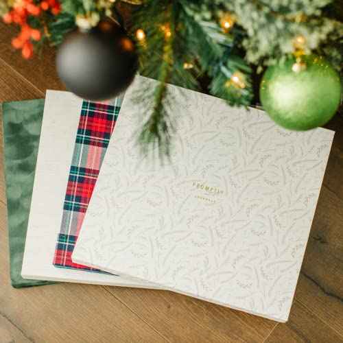 Promptly Journals, Our Christmas Memories: A Family Traditions Keepsake (Pine Boughs, White, Linen) | 30-Year Christmas Journal | Traditions Christmas Journal | Family Gifts