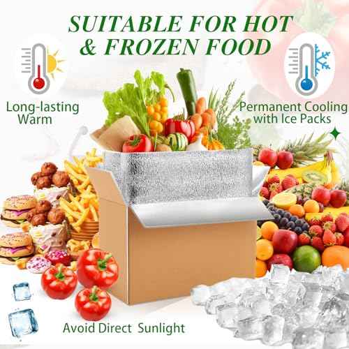 Honoson 4 Pcs Thermal Insulated Shipping Boxes for Frozen Food with Ice Pack and Aluminum Foil Liner for Shipping Big Cold Pack Cooler Mailing Boxes for Moving Hot Frozen Food (12'' X 5.5'' X 7.5'')