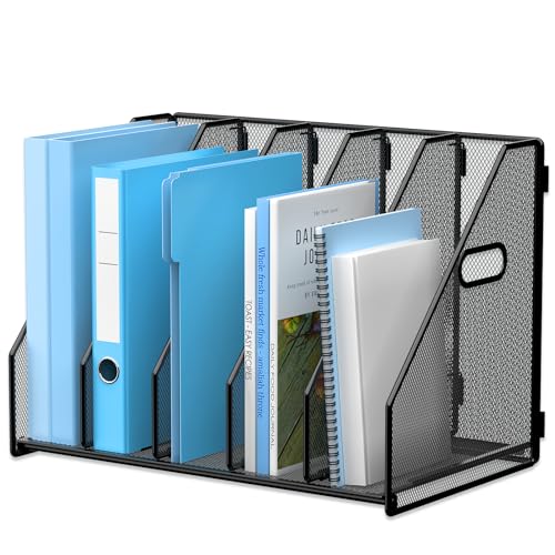 MINDEPOT Black Vertical Desk File Organizer with 5 Compartments - Office Storage