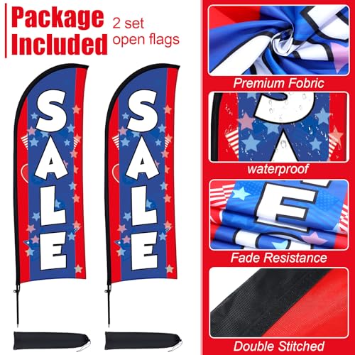 Buryeah 2 Sets Sale Feather Flag with Pole Kit and Ground Stake 8ft Advertising Sign Banner Swooper Flag with Ground Stake and Portable Bag for Business Outside Event