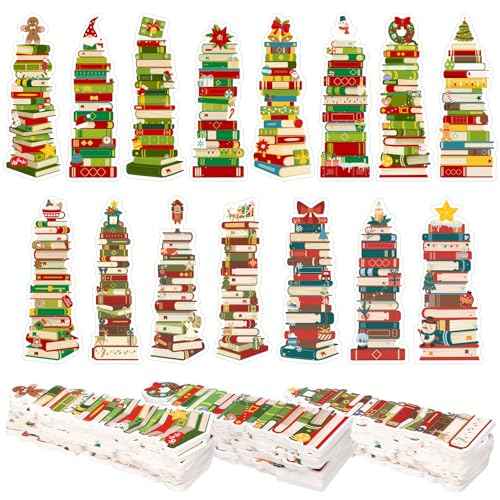 150 Pcs Book Tracker Bookmarks Bulk 6.3 x 1.97 Inch Bookshelf Design Bookmarks Paper Tracking Bookmark Double Sided Reading Page Markers for Reading Lovers Students School(Christmas)