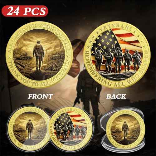 Military Challenge Coins - Bulk 24 Pcs Veterans Challenge Coin Remembering All Who Served Military Coins Soldier Tribute Coin Military Appreciation Gift