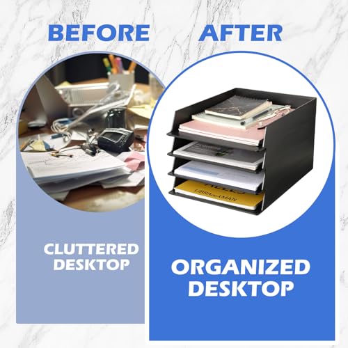 Wenqik 8 Pcs Stackable Paper Trays Rectangular Plastic Desk Holder Desktop Document File Organizer Storage Letter for Office Classroom (Black)