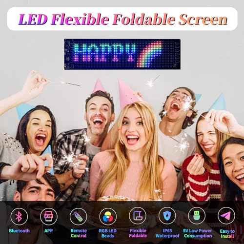 Programmable LED Sign,15''x4'' Ultra-Thin Flexible Bluetooth Screen USB 5V APP Control Custom Text Pattern Animation Scrolling LED Signs for Car Store Home Office Bar Hotel