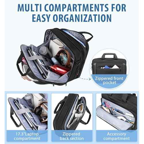 EMPSIGN Laptop Case Briefcase, 17.3 Inch Laptop Bag Expandable Messenger Bag for Men & Women Water Repellent, RFID Blocking Shoulder Bag Canvas Bag for Work, Business Travel