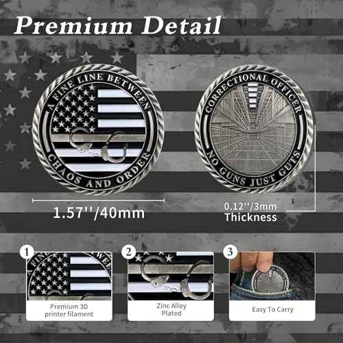 5pcs Thin Gray Line Challenge Coins - Correctional Officer Gray Prison Police Silver Coin - Law Enforcement Corrections Officer Gifts - Honor US Correctional Officers