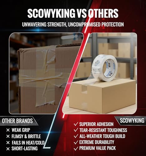 Scowyking Heavy Duty Clear Packing Tape Refills 2 x 68 Yards - 6 Pack