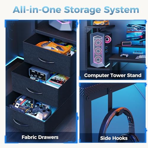 DUMOS 52-Inch Gaming Desk with RGB LED Lights, USB Charging & Storage