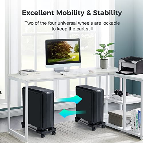 Hmseng Black Adjustable Mobile CPU Tower Stand with 4 Rollers – Fits Most PCs Under Desk
