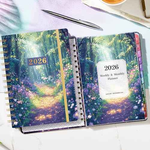 2026 Planner - Planner 2026 Weekly and Monthly from Jan.2026 - Dec.2026, 8.5'' X 6.4'', Weekly Monthly Planners 12 Month with Colorful Tabs, Back Pocket - Forest Path