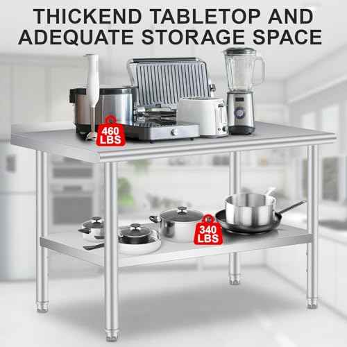Stainless Steel Table for Prep & Work with Backsplash 60 x 24 Inches Commercial Heavy Duty Kitchen Worktable with Adjustable Under Shelf for Restaurant Business Home Outdoor