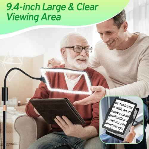 Hands-Free Floor Magnifying Glass with Light and Stand 48-LEDs Lighted Magnifying Lamp with 360¡Æ Flexible Gooseneck for Reading Close Work Repair Crafts