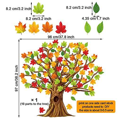 Gersoniel 90 Pieces Classroom Tree Bulletin Board Decorations Conversation Fall Leaves Cutouts Autumn Stickers for Classroom Home Wall Decor(Natural Style)