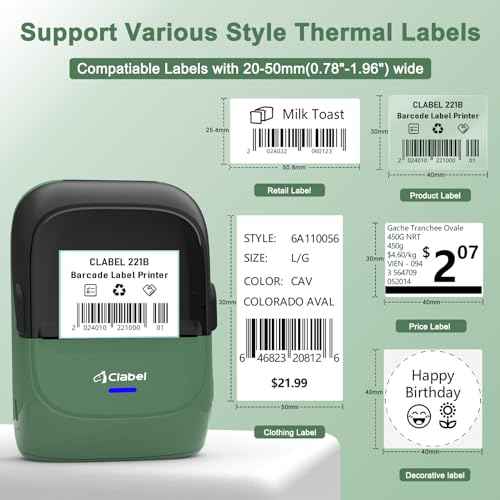 CLABEL Thermal Label Maker Machine: 2 Inch Portable Bluetooth Label Printer 221B Mini Wireless Barcode Printer Compatible with iOS & Android for Small Business Home Office Organization (Green)