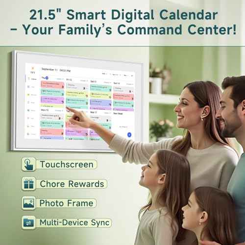 21.5 Inch Smart Digital Calendar ? Electronic Chore Chart & Planner with 1920x1080P IPS Touchscreen, Weekly/Monthly Family Organizer for Wall or Desk, White 2025 New Version